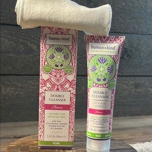 Human+Kind Double Cleanser Cleanse Sensitive Skin Reuseable Cloth 3.3 FL OZ NWT